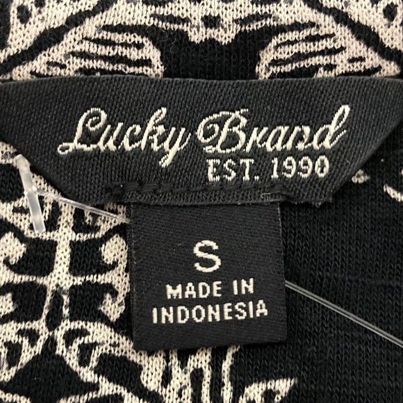 Lucky Brand Small Split Neck Long Sleeve Black and Beige Patterned Shirt - Picture 5 of 6